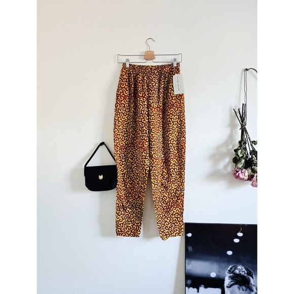 Malave Lower East Vintage 1980s 80s Orange All Over Print High Waist Pants S M - Picture 1 of 8